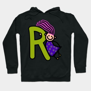 Letter R for girls alphabet Kids Colorful Cartoon Character Hoodie